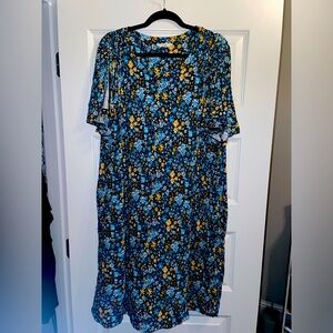 Terra & Sky Floral Dress with Pockets